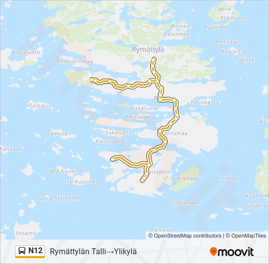 N12 bussi -linjakartta