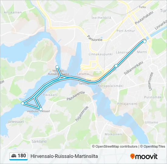 180 lautta -linjakartta