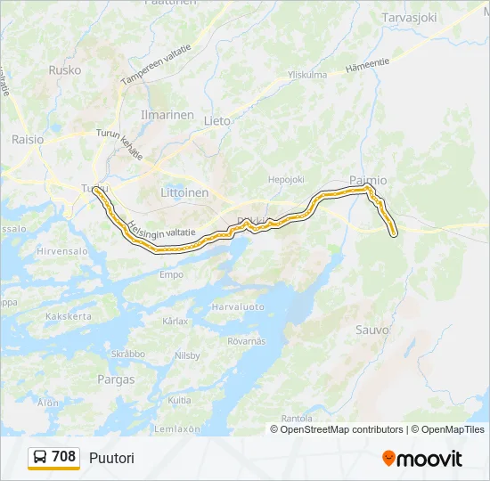 708 bussi -linjakartta
