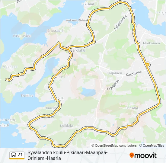71 bussi -linjakartta