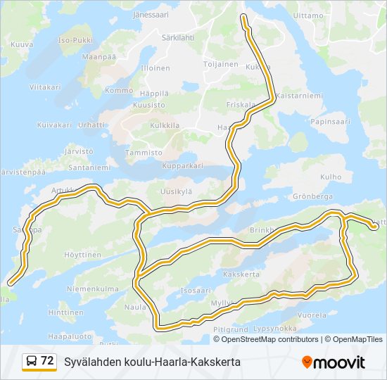 72 bussi -linjakartta