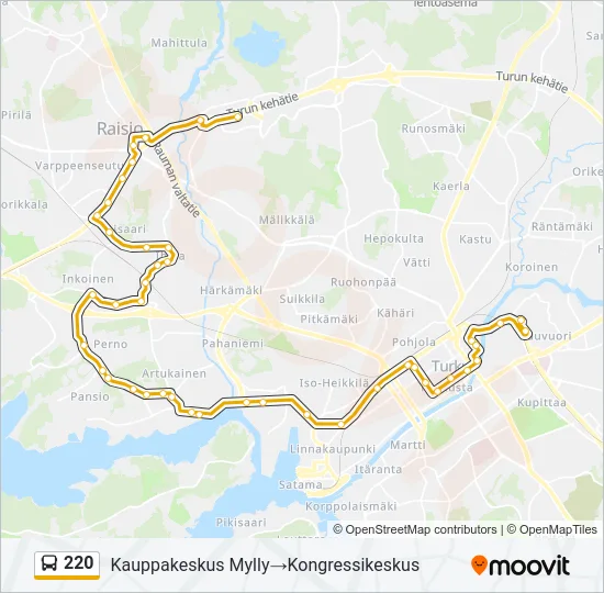 220 bussi -linjakartta
