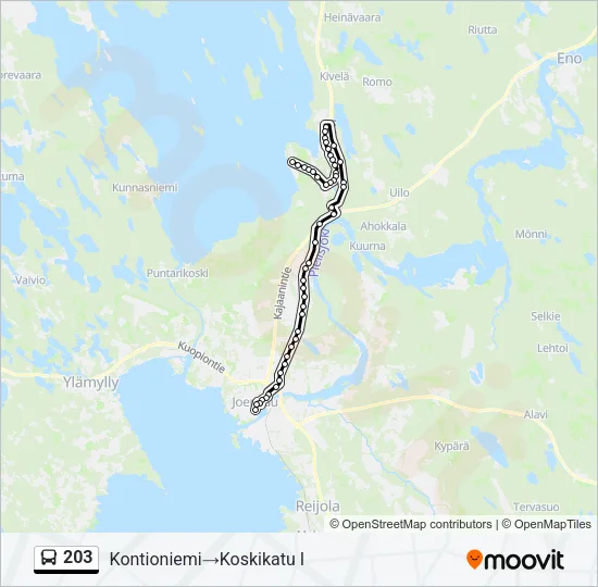 203 bussi -linjakartta