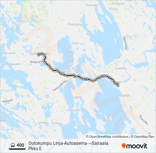 400 Reitti: Aikataulut, pysäkit ja kartat – Outokumpu  Linja-Autoasema‎→Sairaala Pkks E (päivitetty)