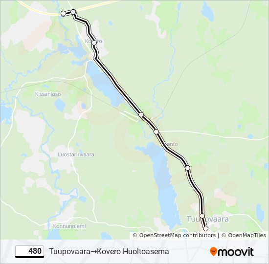 480 Reitti: Aikataulut, pysäkit ja kartat – Tuupovaara‎→Kovero Huoltoasema  (päivitetty)