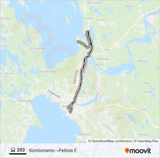 203 bussi -linjakartta