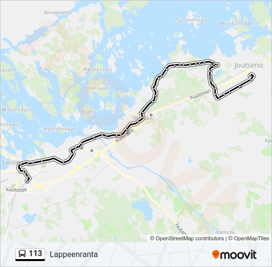 113 bussi -linjakartta