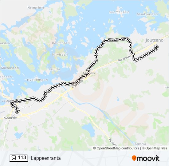 113 Reitti: Aikataulut, pysäkit ja kartat – Lappeenranta (päivitetty)