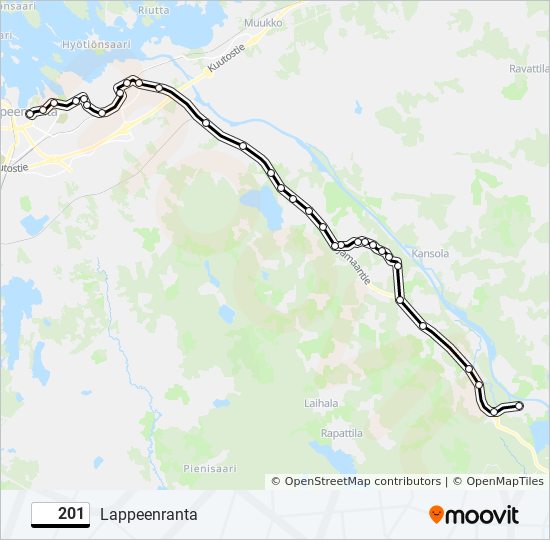 201 Reitti: Aikataulut, pysäkit ja kartat – Lappeenranta (päivitetty)