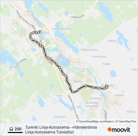 200 bussi -linjakartta