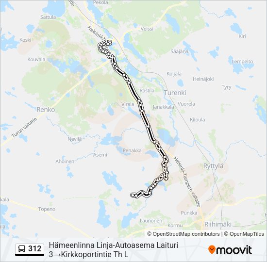 312 bussi -linjakartta