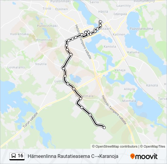 16 bussi -linjakartta