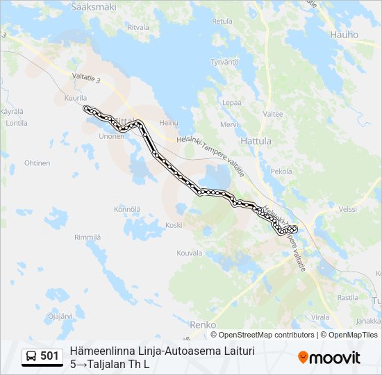 501 bussi -linjakartta