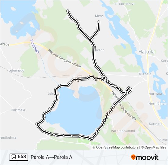 653 bussi -linjakartta