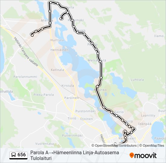 656 bussi -linjakartta