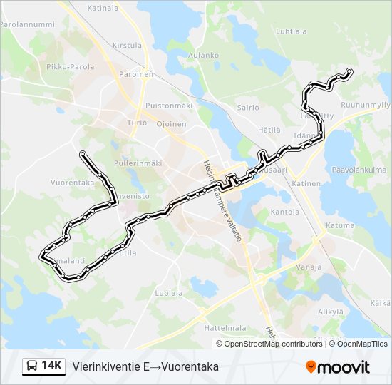 14K bussi -linjakartta