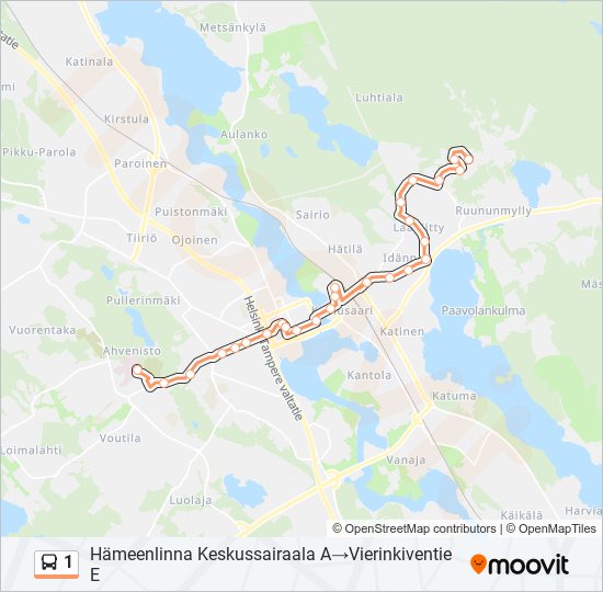 1 bussi -linjakartta