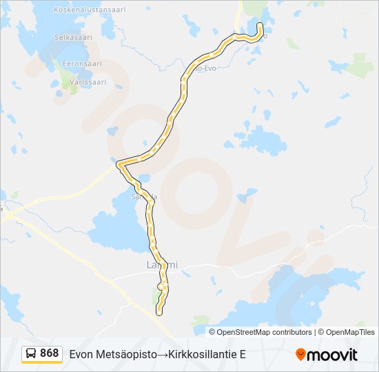 868 bussi -linjakartta