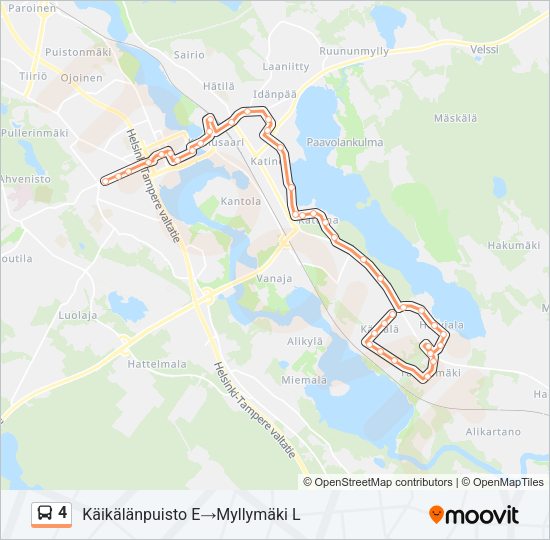 4 bussi -linjakartta