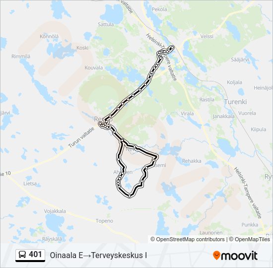 401 bussi -linjakartta