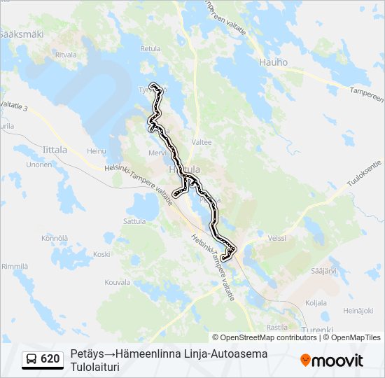 620 bussi -linjakartta