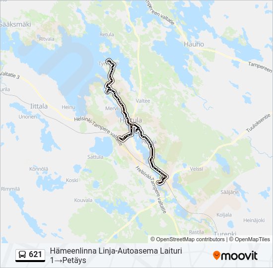 621 bussi -linjakartta