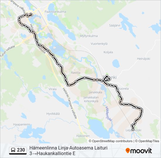 230 bussi -linjakartta
