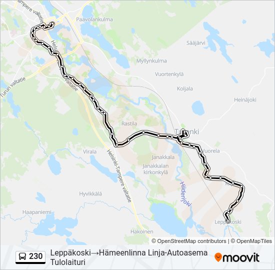 230 bussi -linjakartta