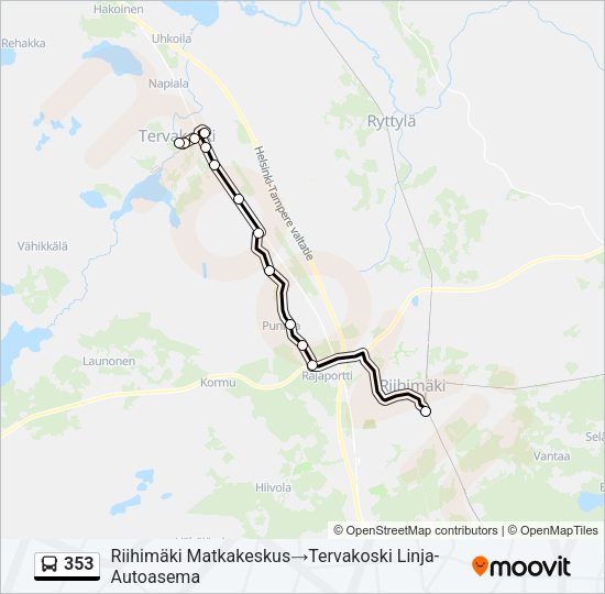 353 bussi -linjakartta