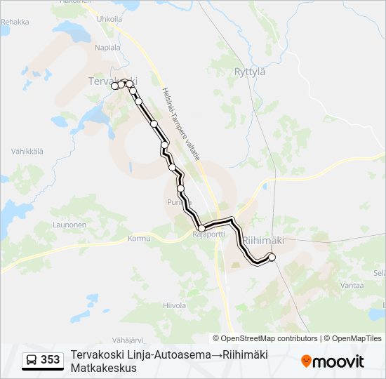 353 bussi -linjakartta