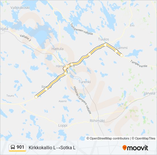 901 bussi -linjakartta