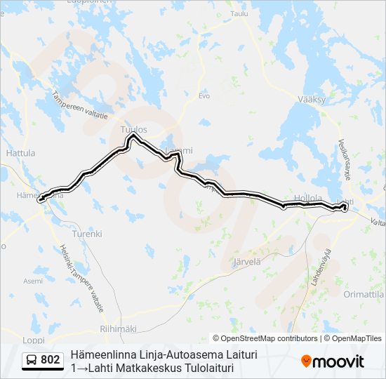 802 bussi -linjakartta