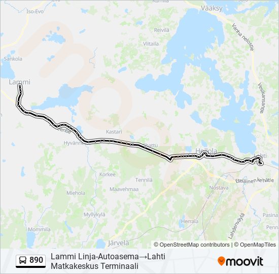 890 Reitti: Aikataulut, pysäkit ja kartat – Lammi Linja-Autoasema‎→Lahti  Matkakeskus Terminaali (päivitetty)