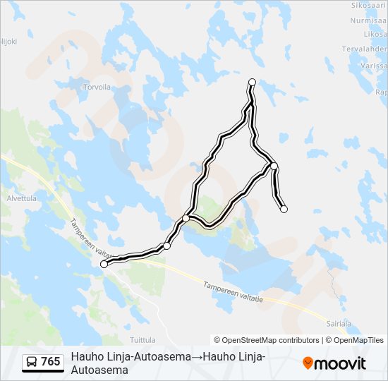 765 bussi -linjakartta