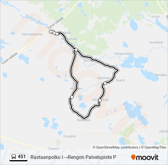 451 bussi -linjakartta