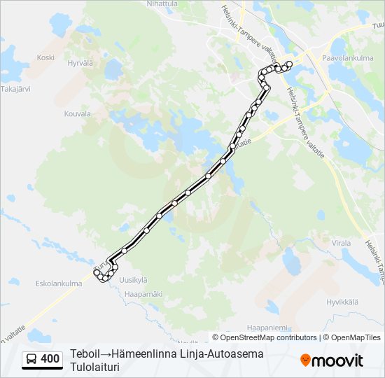 400 bussi -linjakartta