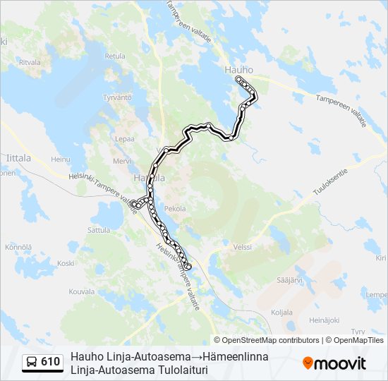 610 bussi -linjakartta