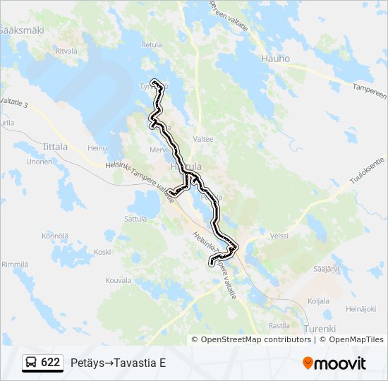 622 bussi -linjakartta