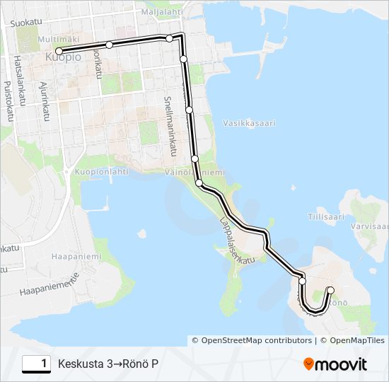 1 Reitti: Aikataulut, pysäkit ja kartat – Keskusta 3‎→Rönö P (päivitetty)