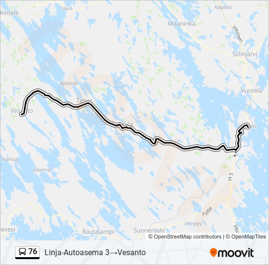 76 Reitti: Aikataulut, pysäkit ja kartat – Linja-Autoasema 3‎→Vesanto  (päivitetty)