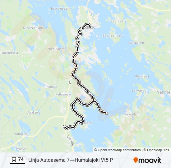 74 bussi -linjakartta