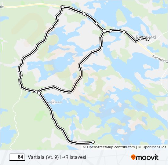 84 Reitti: Aikataulut, pysäkit ja kartat – Vartiala (Vt. 9) I‎→Riistavesi  (päivitetty)