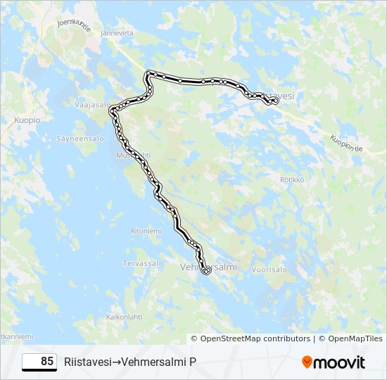 85 Reitti: Aikataulut, pysäkit ja kartat – Riistavesi‎→Vehmersalmi P  (päivitetty)