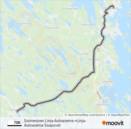 70k Reitti: Aikataulut, pysäkit ja kartat – Suonenjoen  Linja-Autoasema‎→Linja-Autoasema Saapuvat (päivitetty)