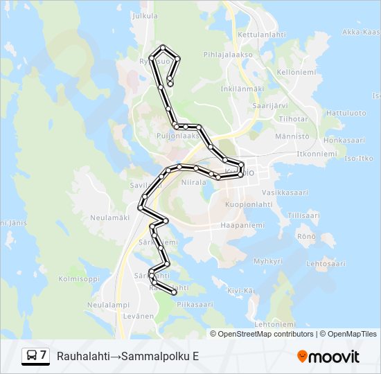 7 Reitti: Aikataulut, pysäkit ja kartat – Rauhalahti‎→Sammalpolku E  (päivitetty)