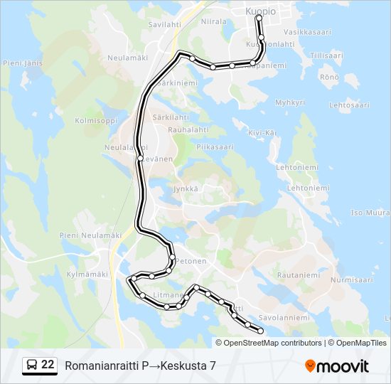 22 bussi -linjakartta