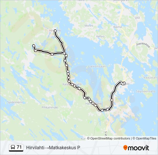 71 bussi -linjakartta