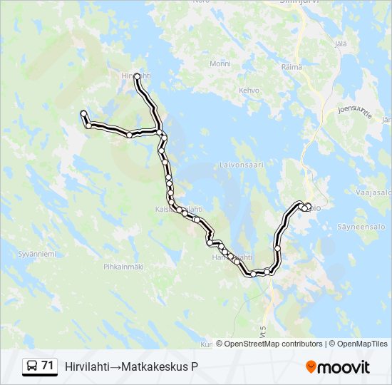 71 Reitti: Aikataulut, pysäkit ja kartat – Hirvilahti‎→Matkakeskus P  (päivitetty)