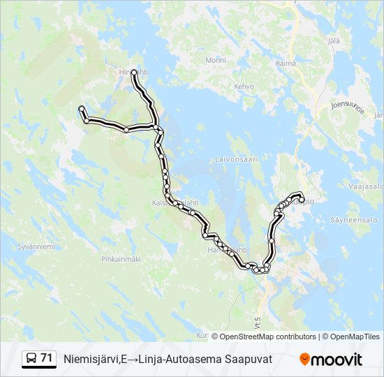 71 Reitti: Aikataulut, pysäkit ja kartat – Niemisjärvi,E‎→Linja-Autoasema  Saapuvat (päivitetty)