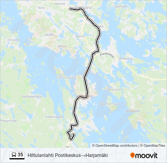 35 Reitti: Aikataulut, pysäkit ja kartat – Hiltulanlahti  Postikeskus‎→Harjamäki (päivitetty)